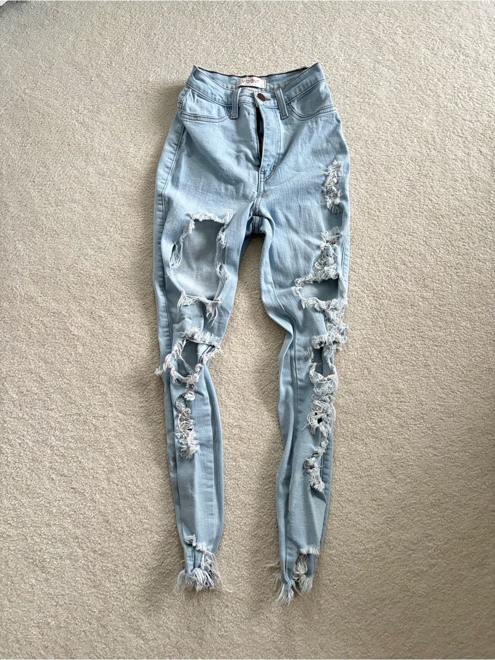 Vibrant MIU Light Wash Distressed High Rise Skinny Jeans